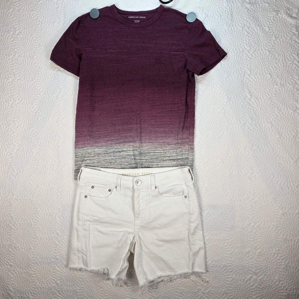 American Eagle Bundle Womens White Midi Shorts Size 6 Ombre‎ T-Shirt Size XS Set